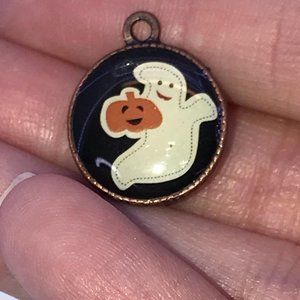 Cute Ghost with Pumpkin Halloween Charm